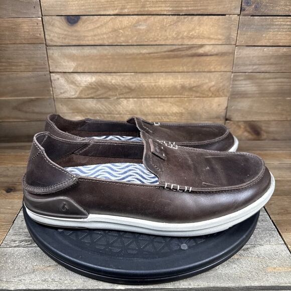 Olukai Kakaha Mens 8.5 Brown Leather Slip On Shoes Casual Comfort Shoes - Picture 4 of 13